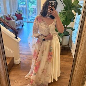 Floral White and Pink Anarkali